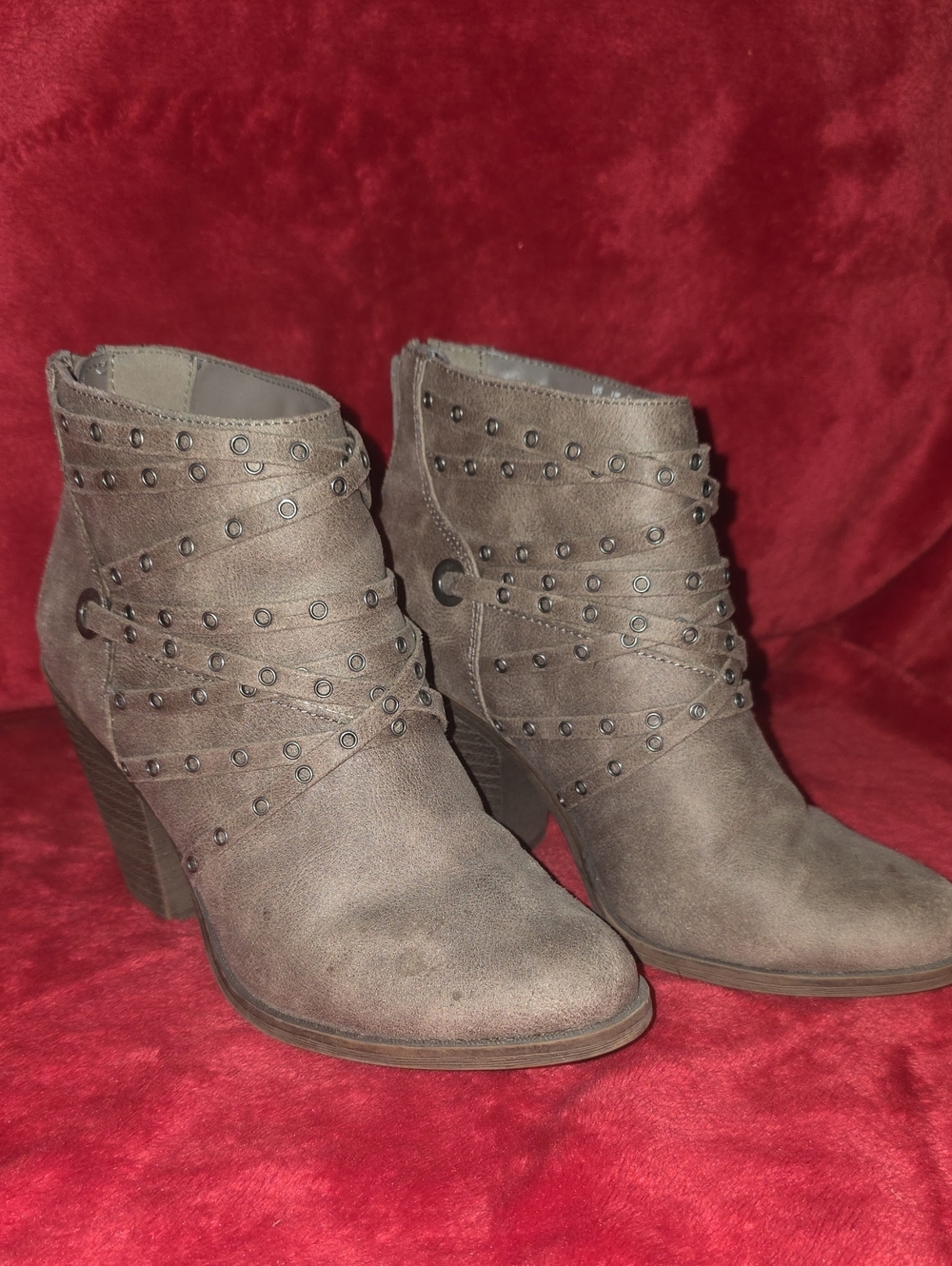 Fergalicious Taupe Studded Wrap Ankle Boots